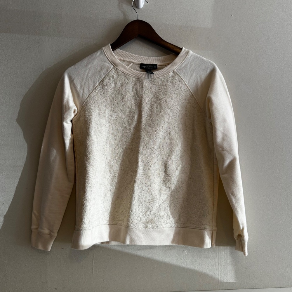 Ralph Lauren Jeans Co Women's Lace Front Sweatshirt S Cream Cotton Y2K Romantic